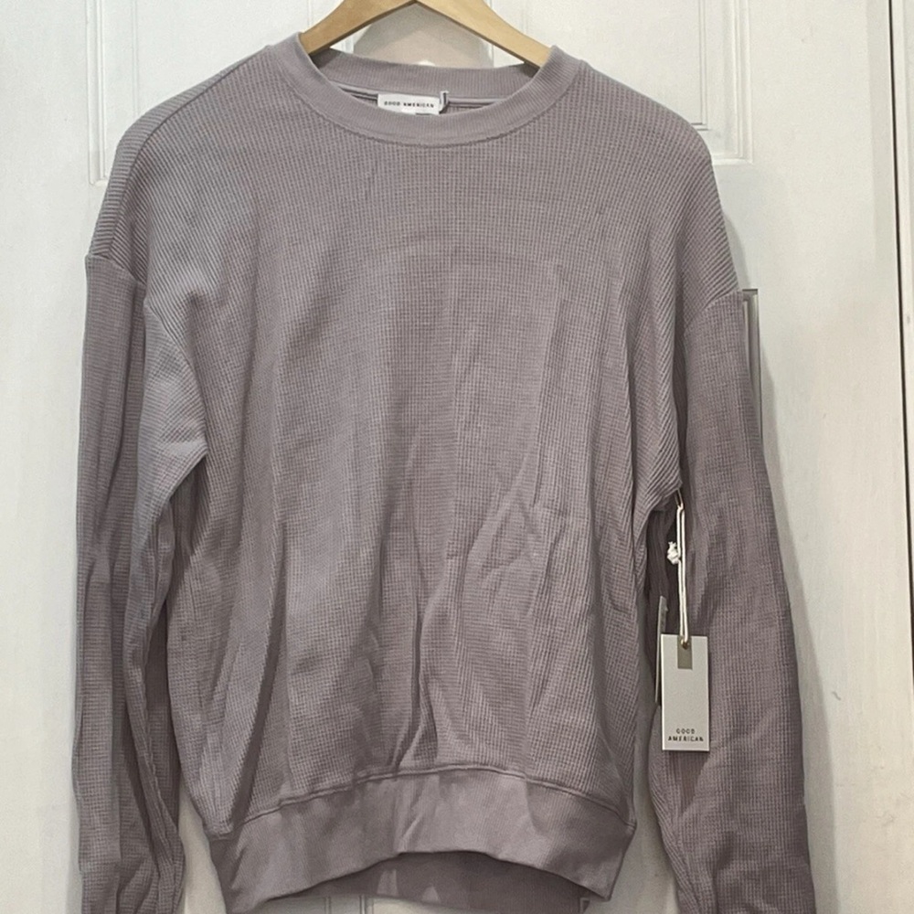 GOOD AMERICAN THERMAL BOYFRIEND SWEATER WAFFLE KNIT LILAC MIST Size 0